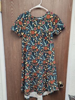 LuLaRoe Girls Floral Tee Dress in Teal, Orange and Yellow